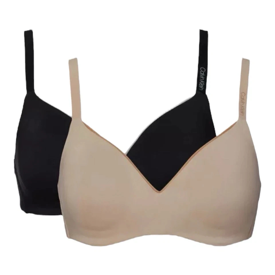 Calvin Klein 2-Pack Lightly Lined Wireless Bra Brushed Microfiber, Black/Cedar,L