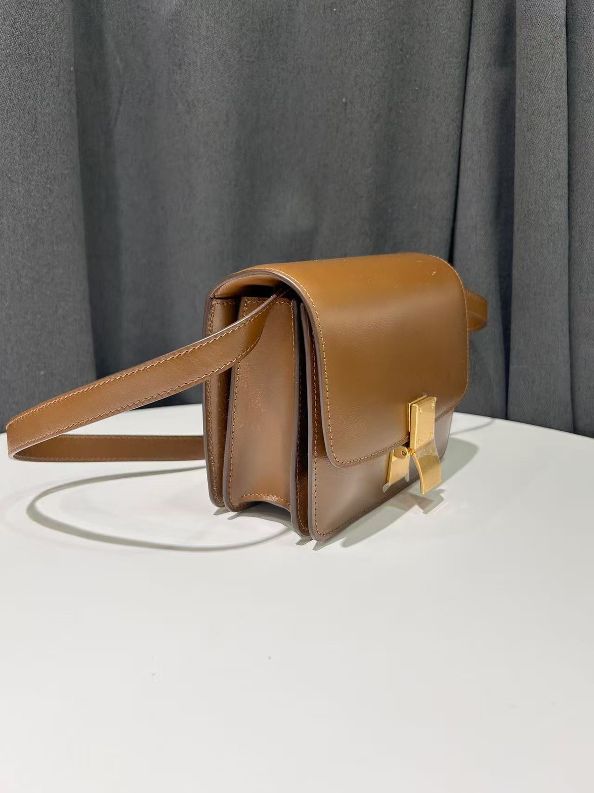 Celine Caramel Brown Leather Box Shoulder Bag Made in France