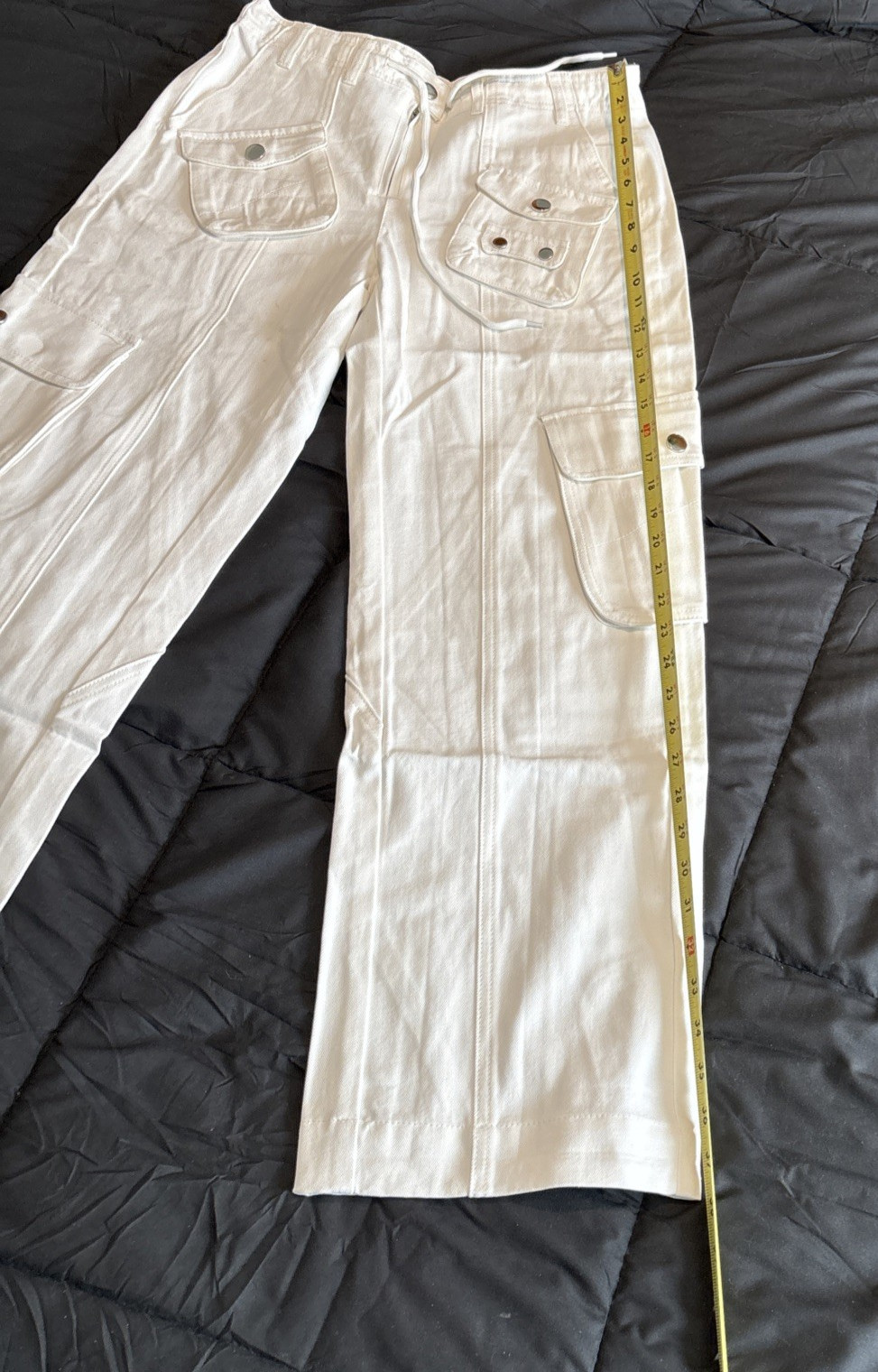 Womens XS Cargo Pants Drawstring Pockets Straight Leg Casual Pants White NWT