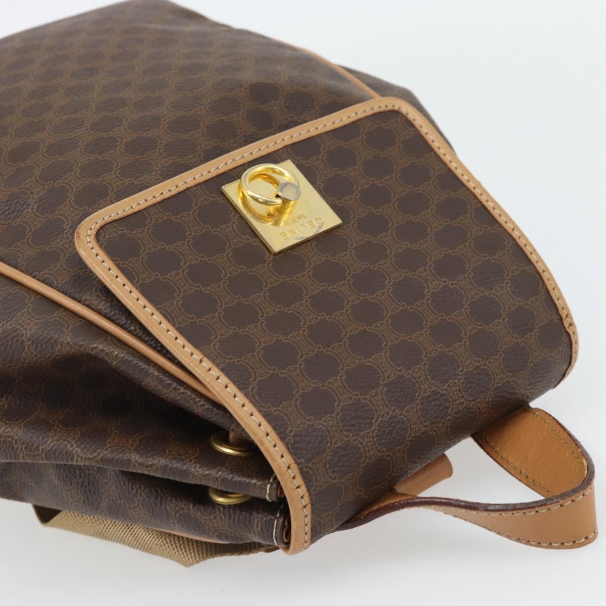 CELINE Macadam Canvas Backpack PVC Leather Brown Gold Auth 182528A