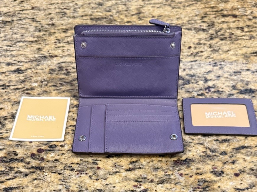 💜 Michael Kors Lavender Saffiano Leather Wallet & ID Card Holder Set NWOT