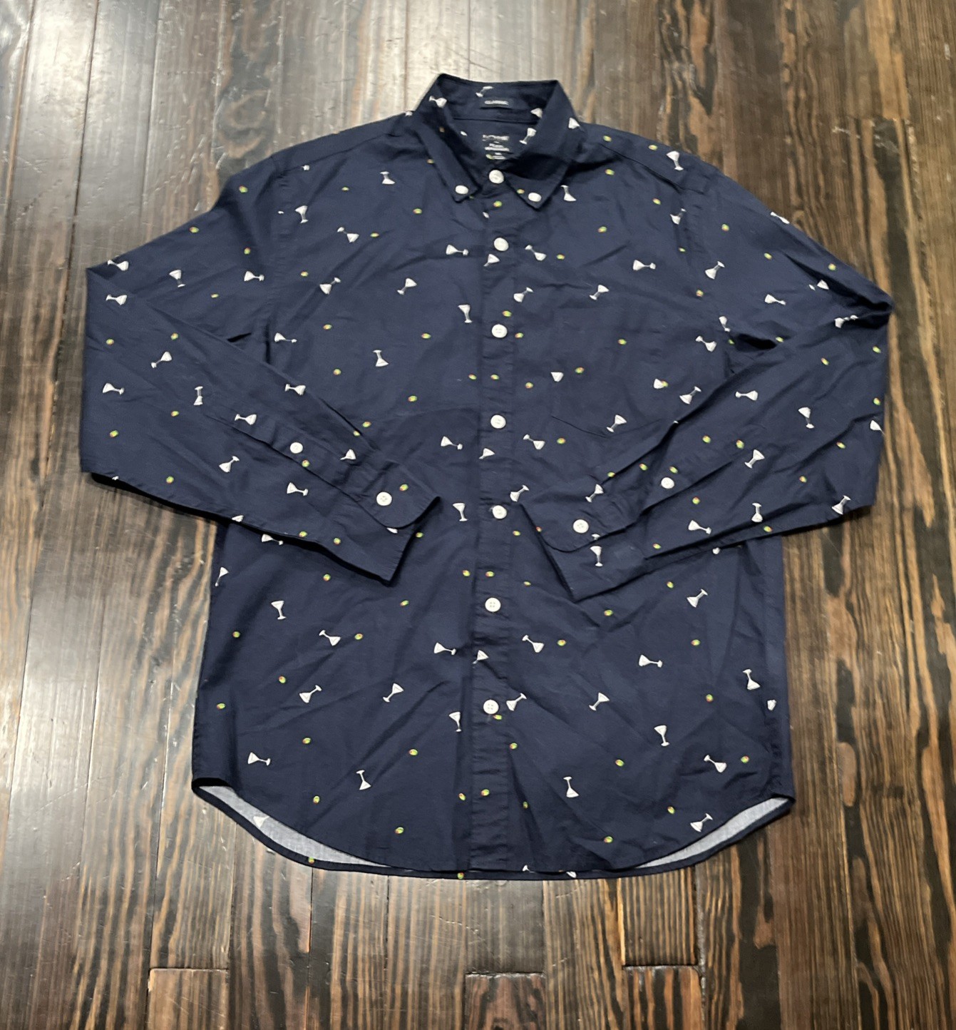 J. Crew Button Down Shirt Men’s Medium Classic Blue Martini Print Cotton