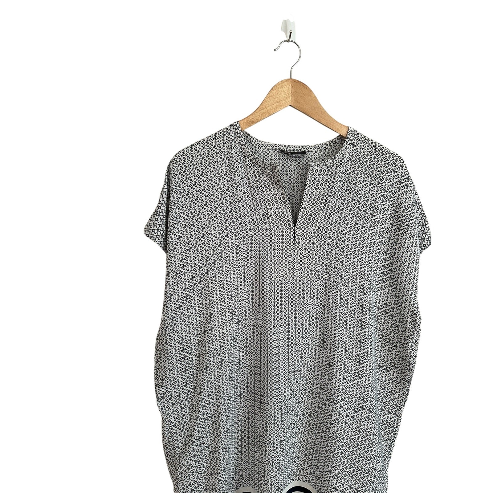 NEW Vince Silk Pockets Geo Trapunto Cap Sleeve Shift Tunic Dress Size Medium