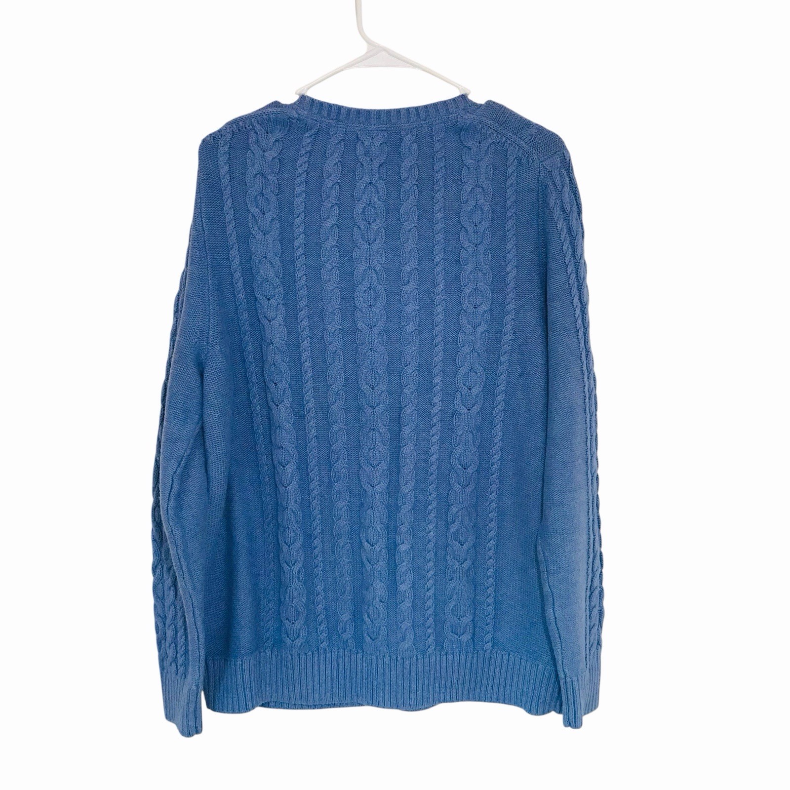 LL Bean Women’s Cable Knit Sweater Blue Fisherman Cotton Size XL