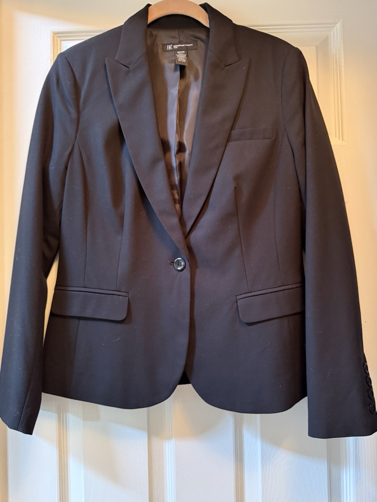 INC International Concepts Black Polyester Blend One Button Blazer-Size 8 Petite