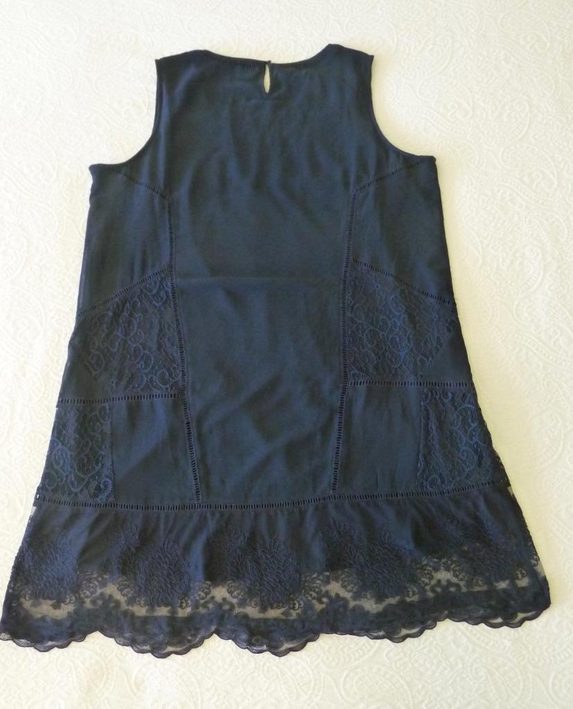 Soft Surroundings Romantic Navy Mixed Tonal Lace Embroidered Midi Dress 2X 53″B