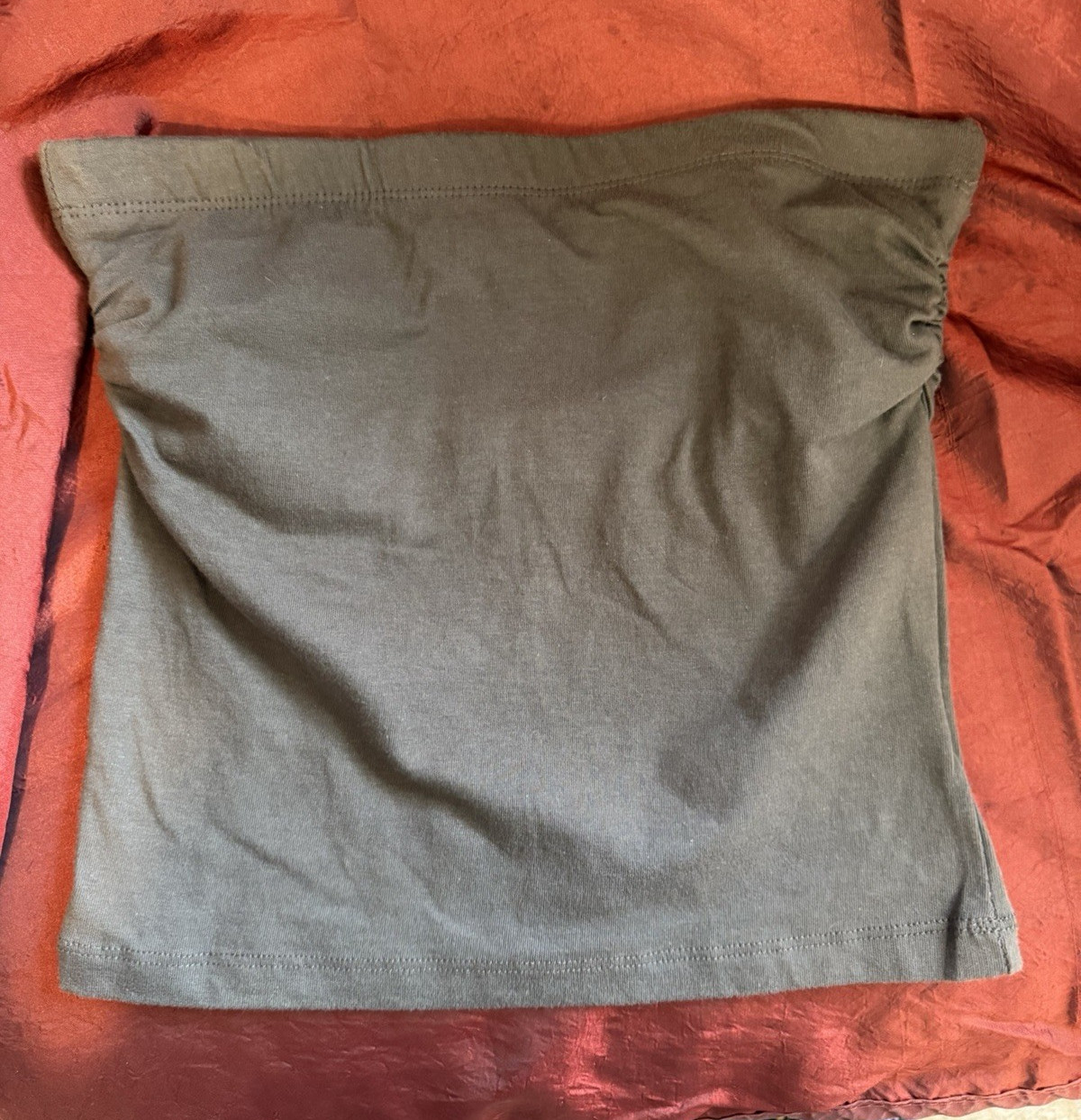 Zenana Outfitters Gray Solid Knit Ruched Stretch Strapless Tube Top Size M Women
