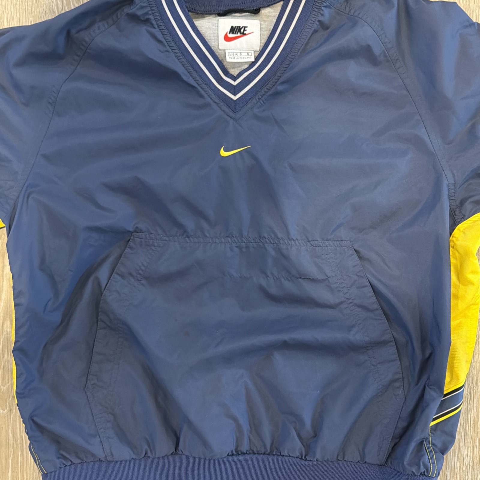 Vintage Nike Center Swoosh Windbreaker Pullover Jacket Navy And Yellow L (12-14)