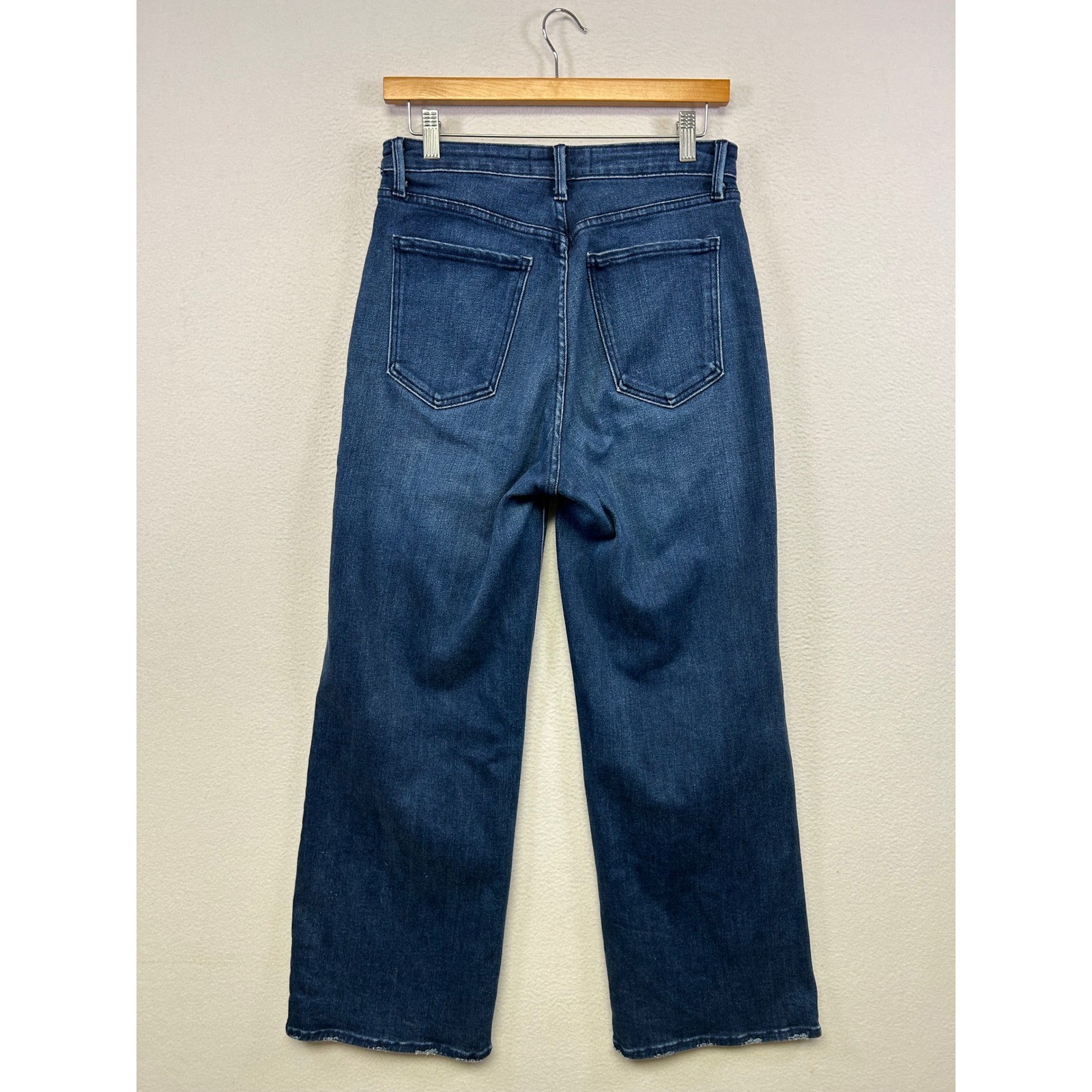 Utility Boho Just Black Denim Womens 29 Dark Blue Wide Leg Raw Hem Jeans BP339J