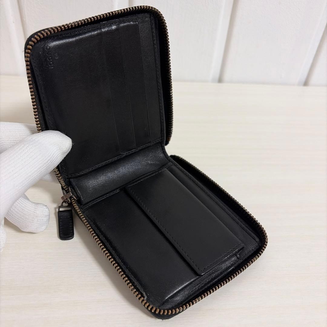 GUCCI Bi fold Mini Wallet Black Leather GG Pattern Embossed