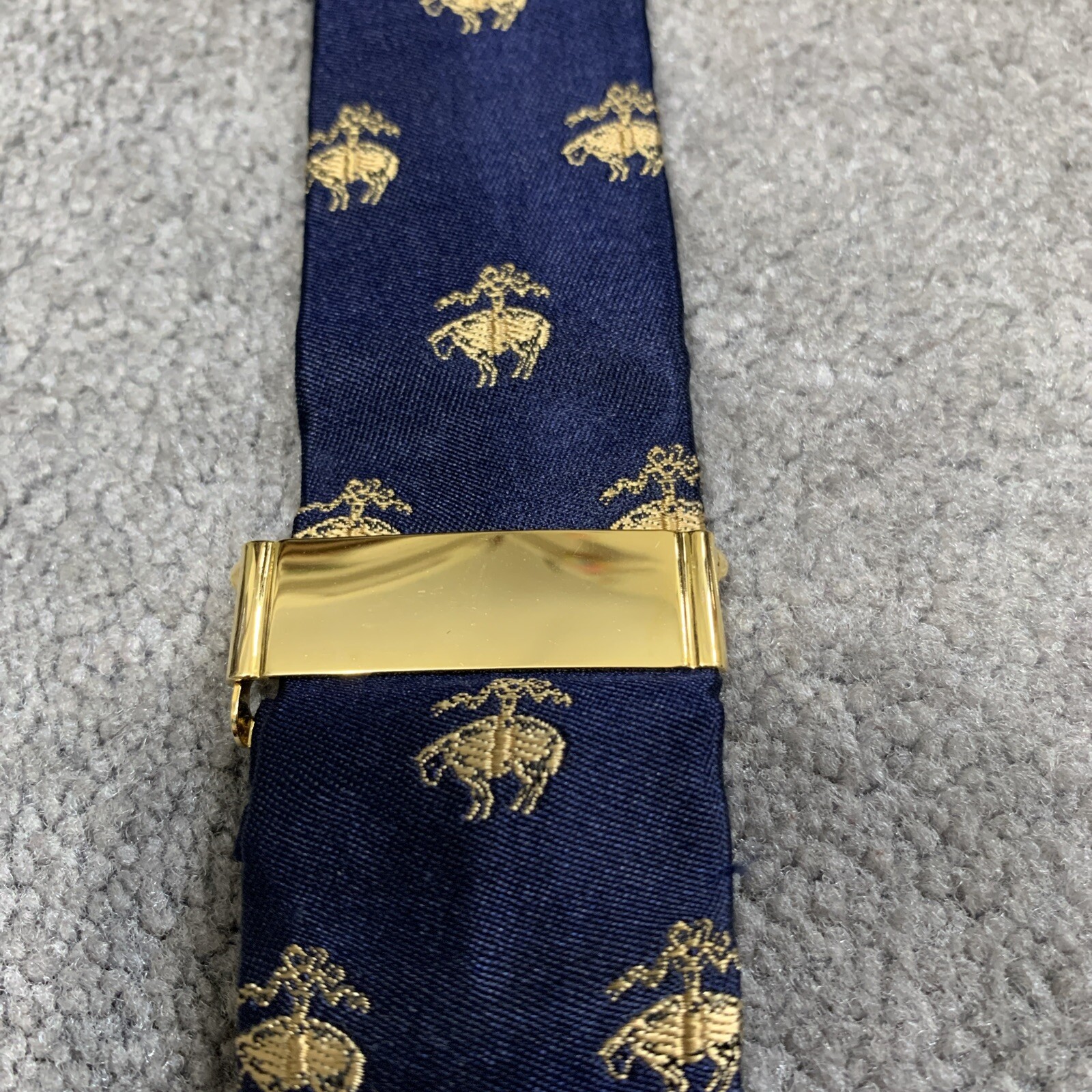 Brooks Brothers Silk Suspenders Navy Blue with Golden Fleece Sheep Silk Leather
