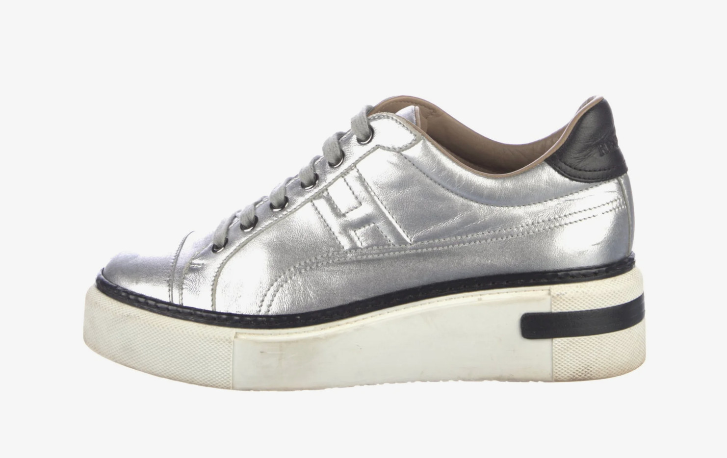 Hermès Women’s Nappa Leather Silver Polo Sneakers Sz 7.5 / 37.5