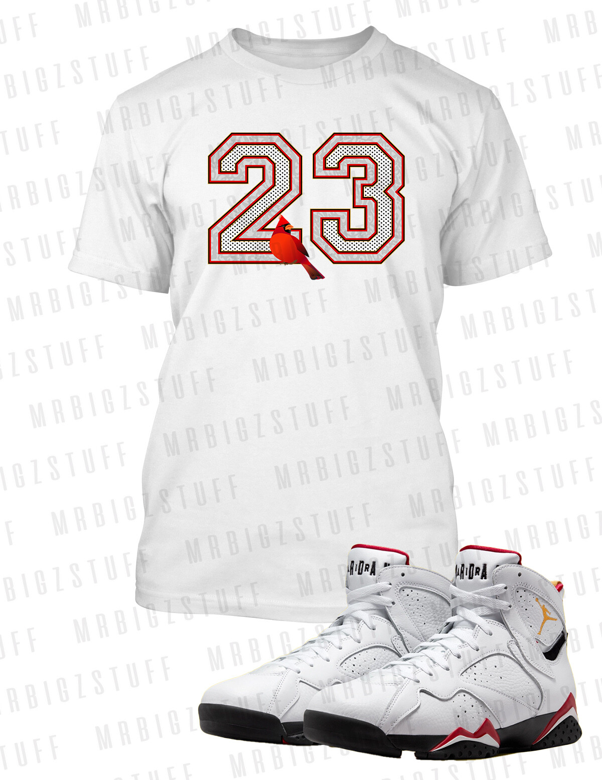 Men 23 Cardinal Graphic Sneaker Tee Shirt To Match J7 OG Red Cement Big Tall Sm