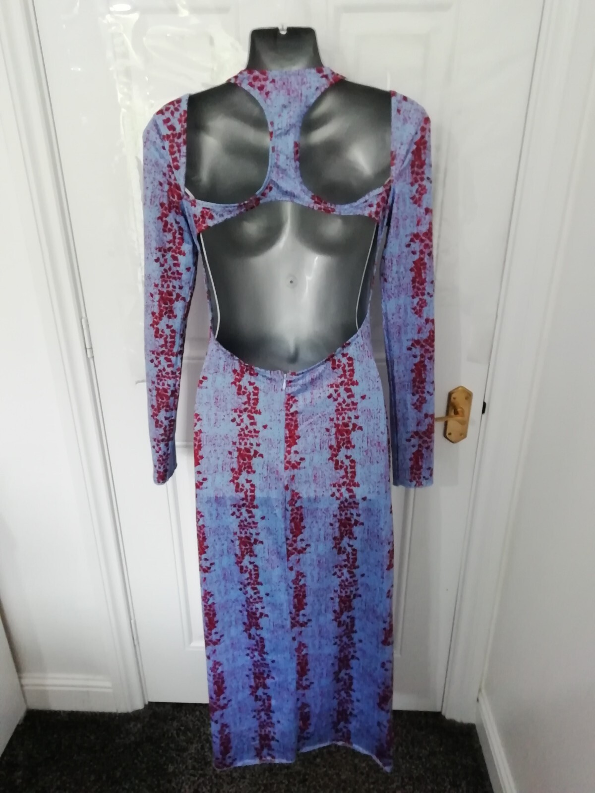 Ei8th Hour 10 Blue Deep Red Stretchy Bodycon Maxi Long Dress Cut Out Back B/Zip