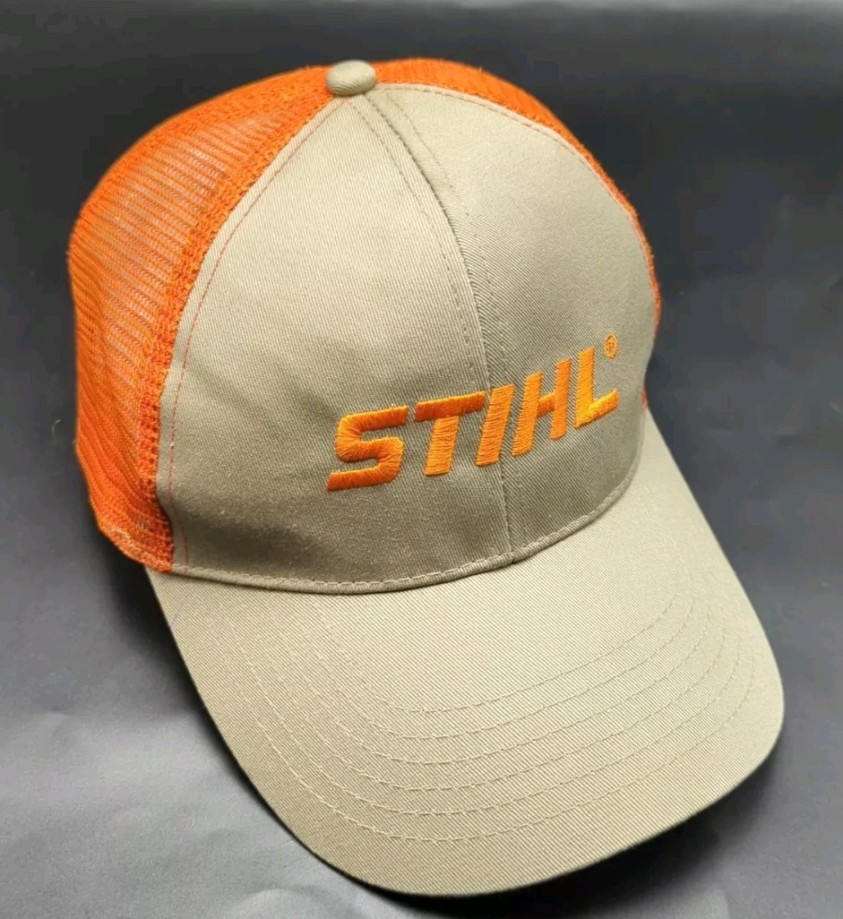 STIHL hat beige brown & orange adjustable snapback cap