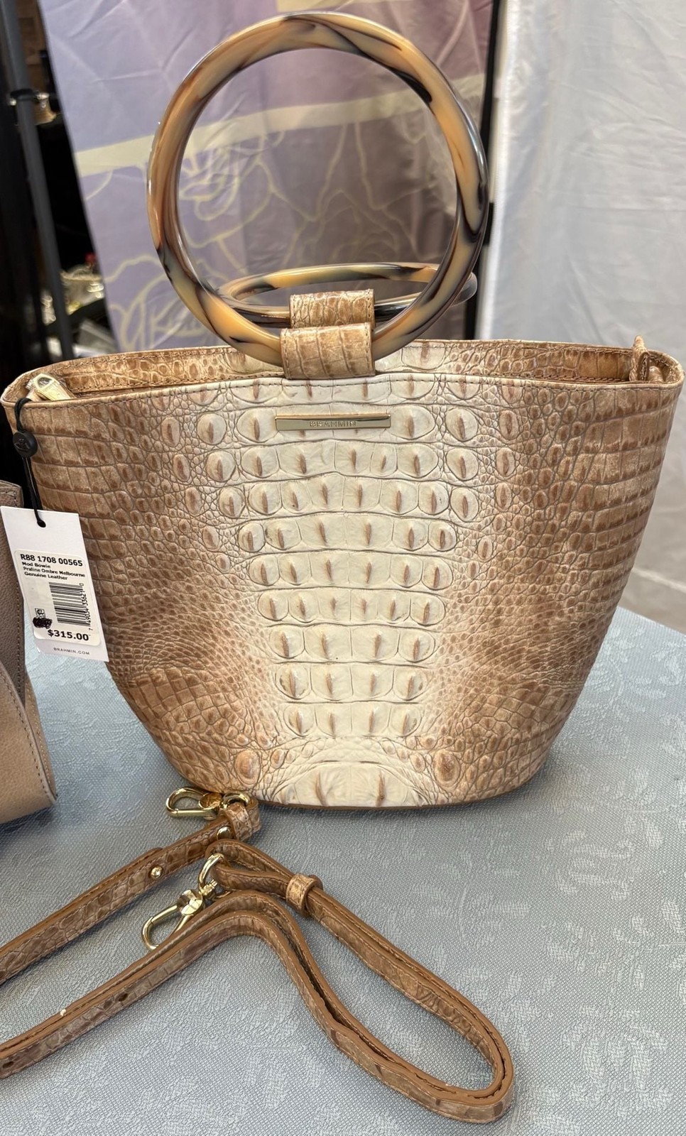 Brahmin Mod Bowie Praline Ombre Melbourne Crocodile Embossed Leather Satchel