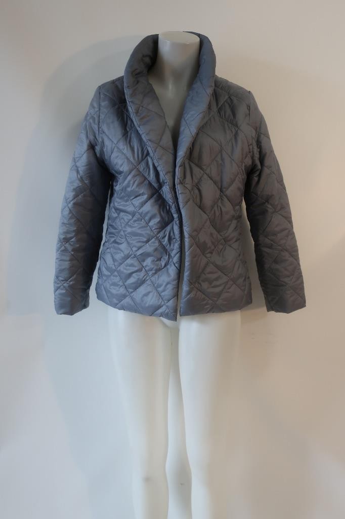 Womens DY Choice Blue-Gray Open No Closure Quilted Puffer Jacket L