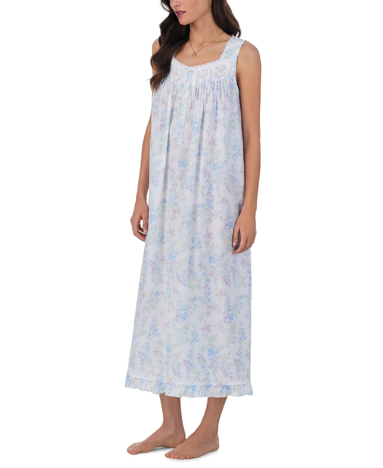 Nwt $72 Eileen West WATERCOLOR Sleeveless COTTON LAWN Long Ballet Nightgown Sz M