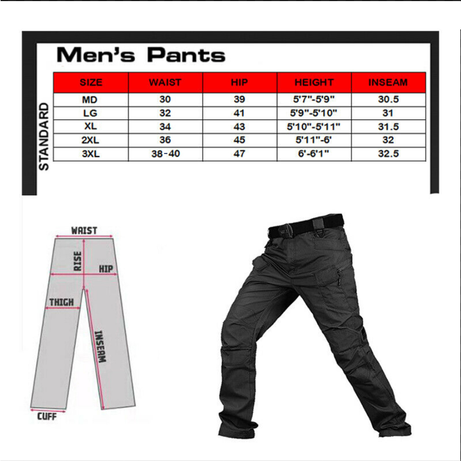 Tactical Cargo Pants for Men Waterproof Hiking Work Combat Outdoor Trousers
