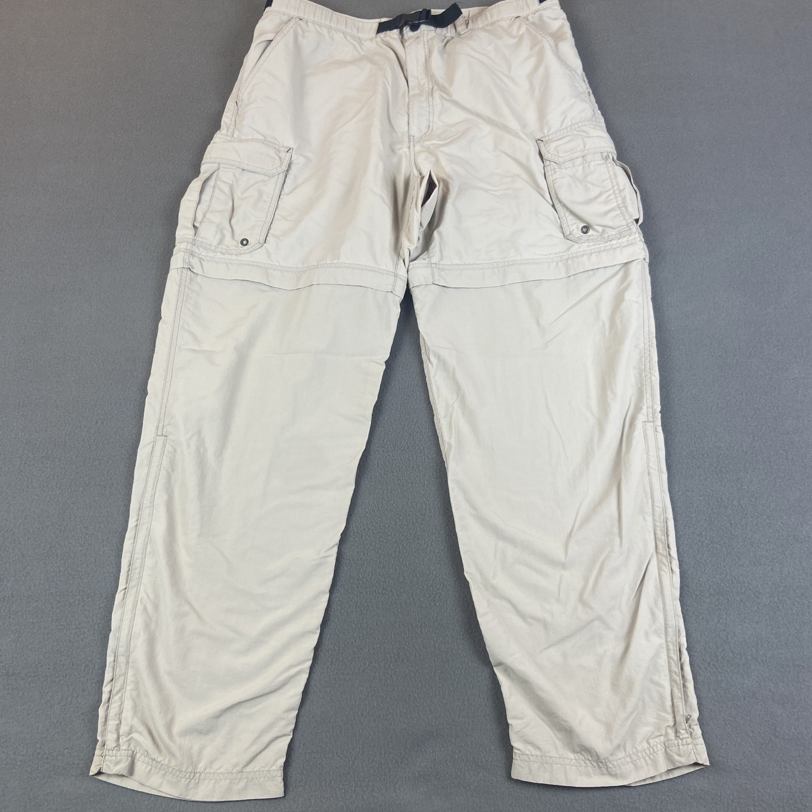 REI Pants Mens Large Beige Convertible Cargo Hiking UPF 50+ Workwear Belted