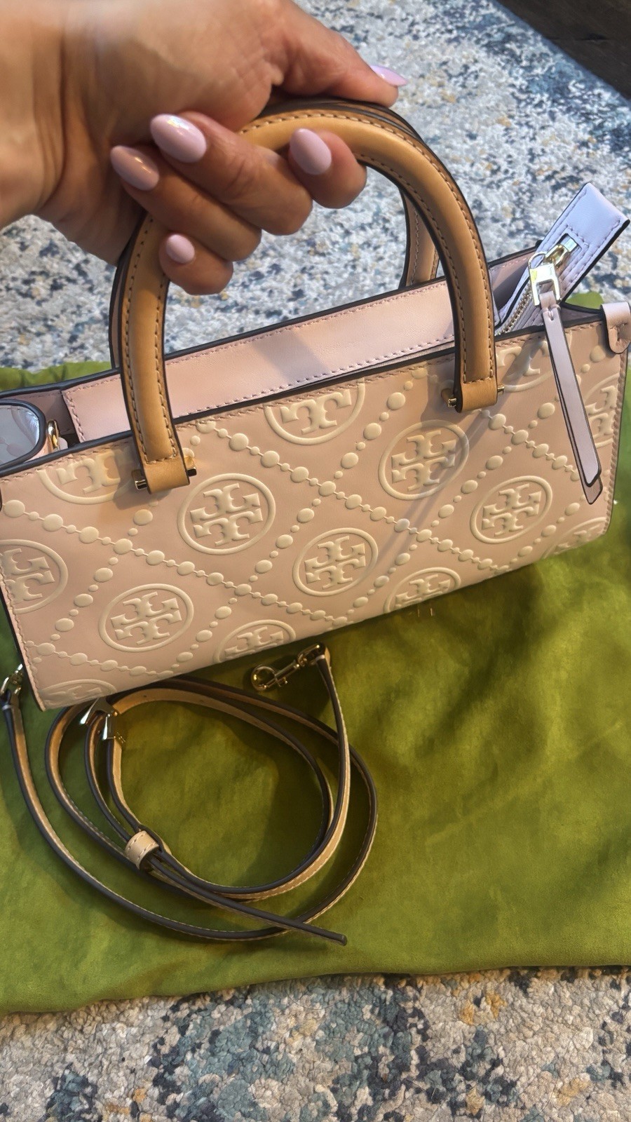 Tory Burch T Monogram Contrast Embossed Small East-West Tote ( Powder Pink )