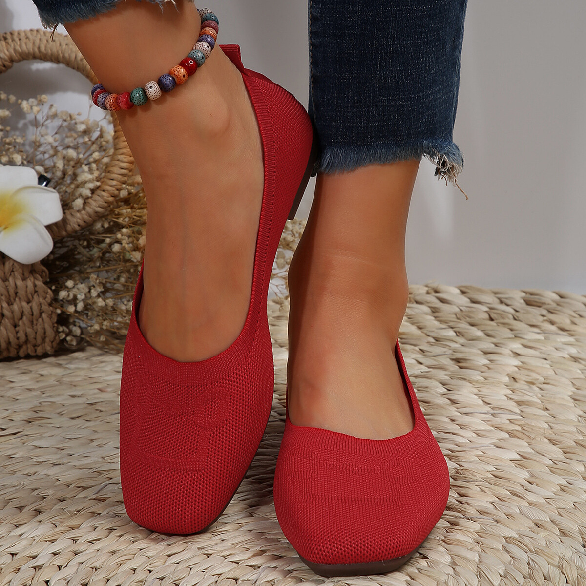 Womens Ballet Flats Comfortable Soft Casual Square Toe Slip-Ons Casual Shoes New