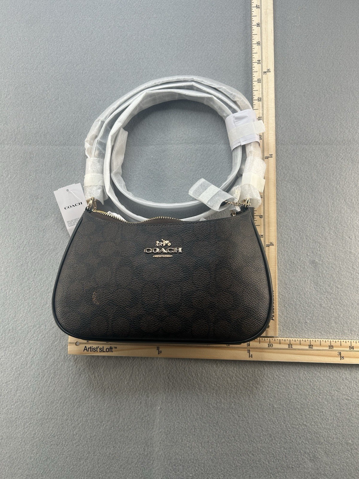 Coach Signature Teri Shoulder Bag Brown Black Leather NWT CV933
