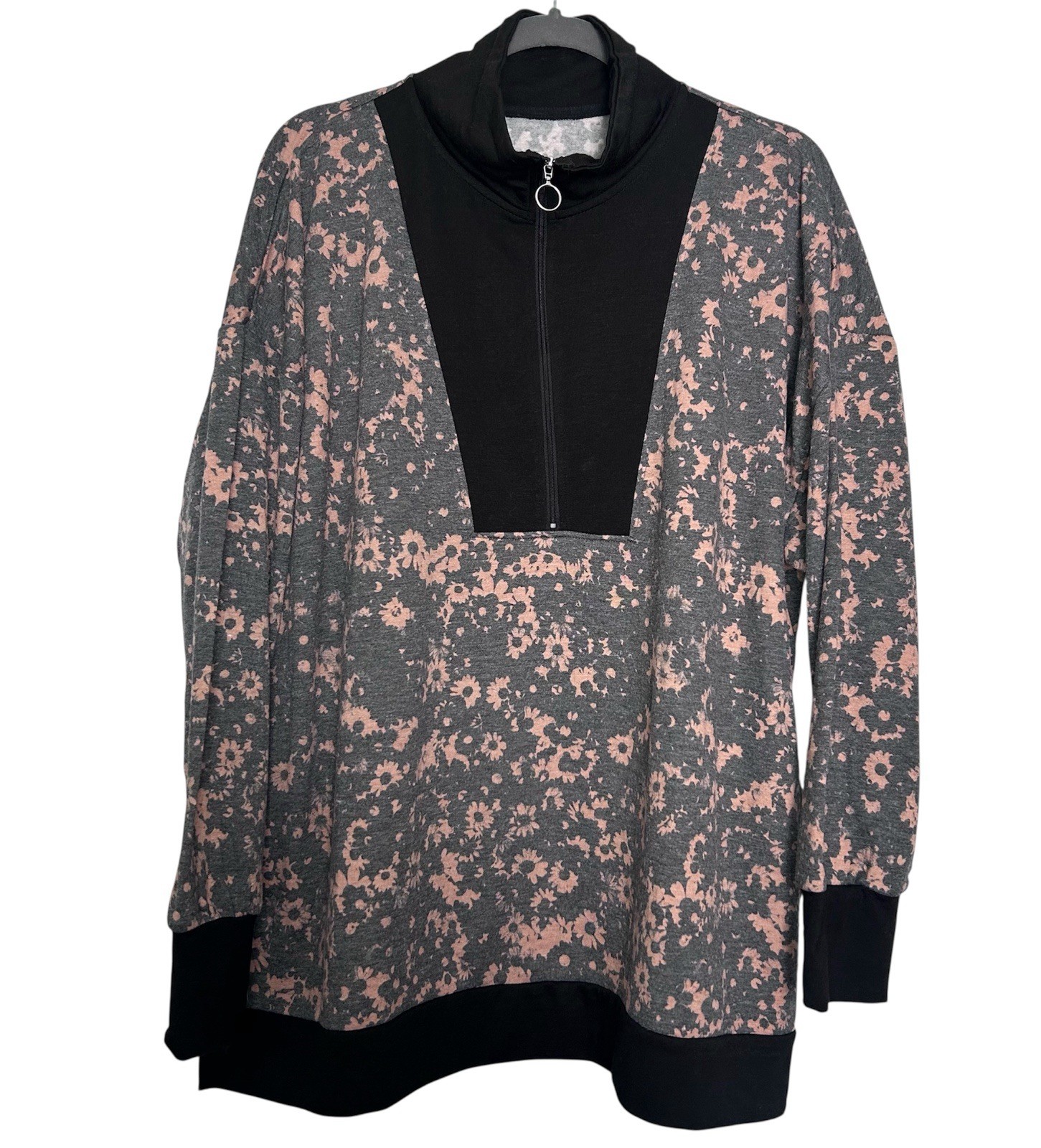 Cuddl Duds Women’s Size 2X Half Zip Henley Pullover Black Brown Floral