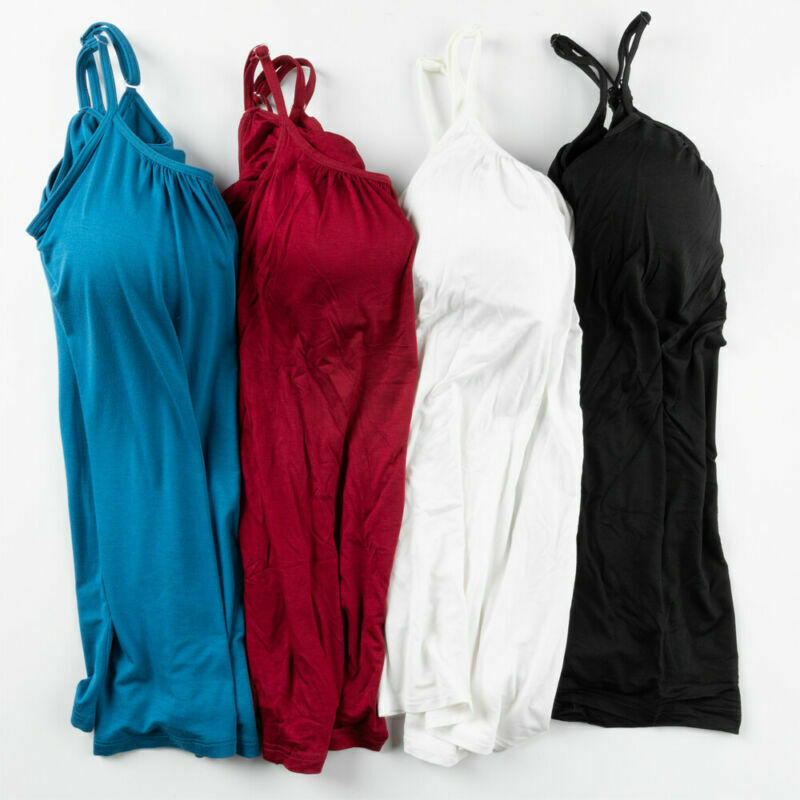 Women Fashion Swing Flowy Cami with Built in Bra Seamless Strap Tank Top Vest US