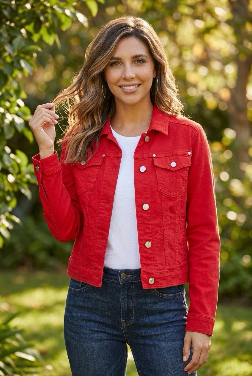 CaBi Women’s Red Denim Jacket Size Small