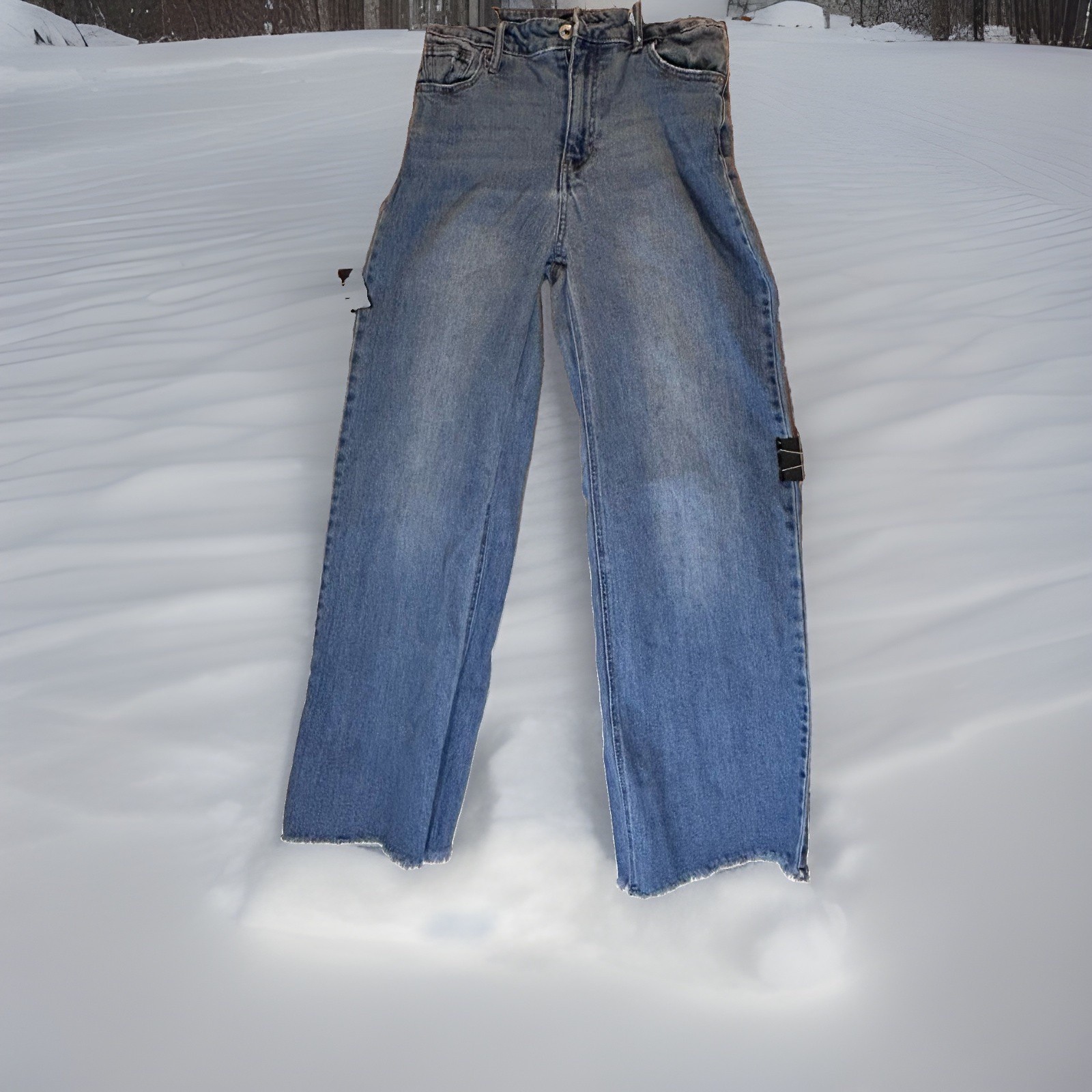 BCBGeneration Womens High Rise Wide Leg Jeans Light Wash Raw Hem Size 7/28