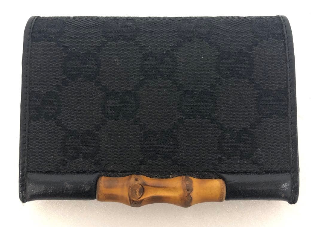 M5 071 GUCCI Business Card Holder Folded Wallet GG Pattern Black