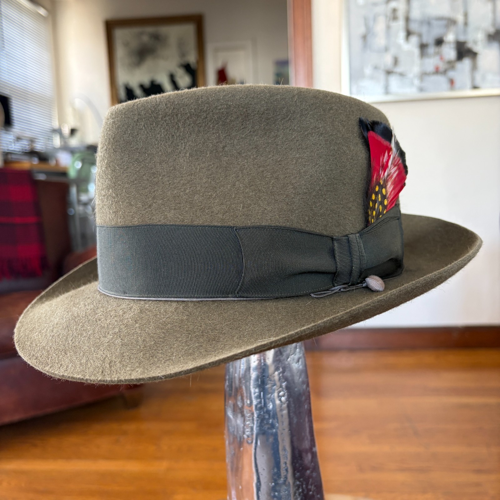 $995 Paul’s Hat Works Custom Fur Felt Fedora Stetson Moss Green Olive 7 1/8