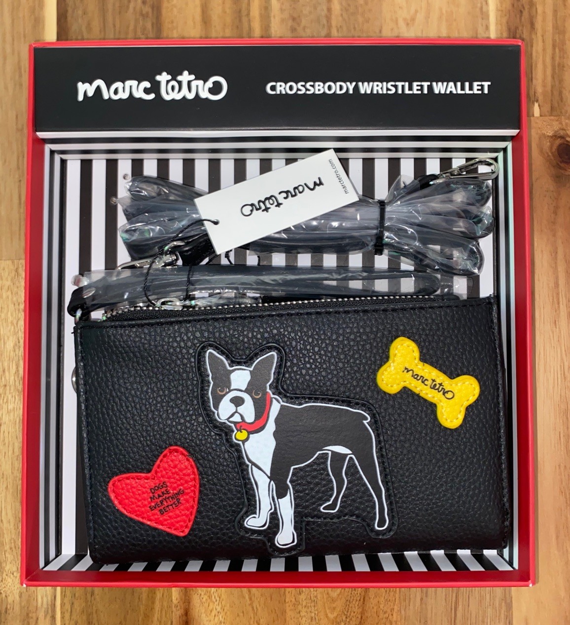 Marc Tetro Crossbody Wristlet Wallet Boston Terrier Dog NEW