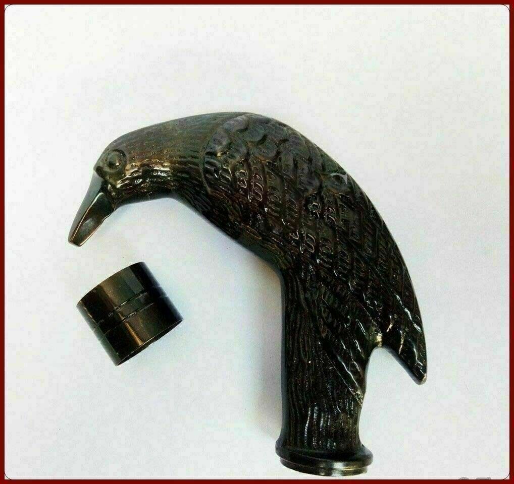 Antique Style Solid Brass Raven Crow Head Handle For Victorian Walking Cane gift