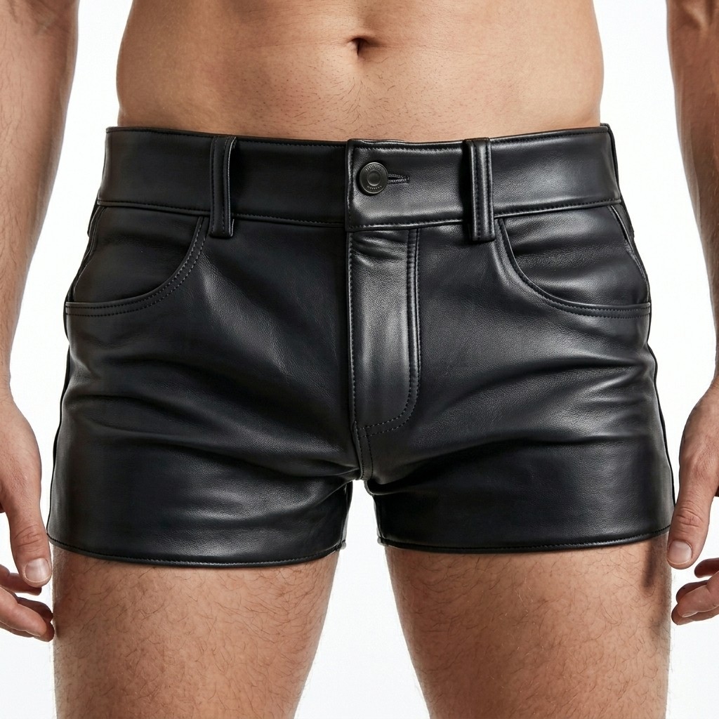 Men’s Cow Leather Shorts Casual 5 Pockets Short Zipper Fly Casual Gym Shorts