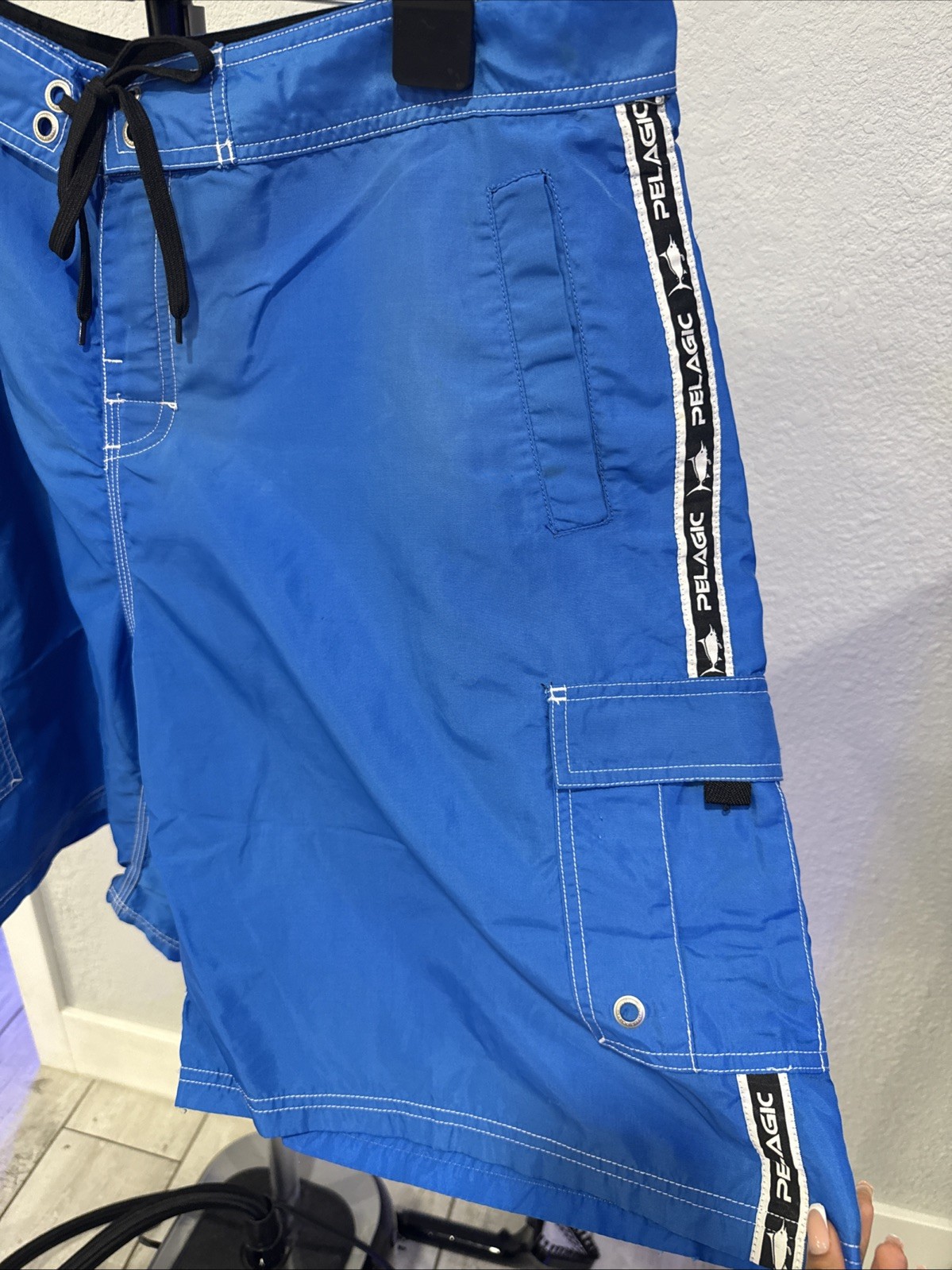 Pelagic Blackfin Men’s Board Shorts, Blue, Fishing Swim Trunk, Nylon, size 40