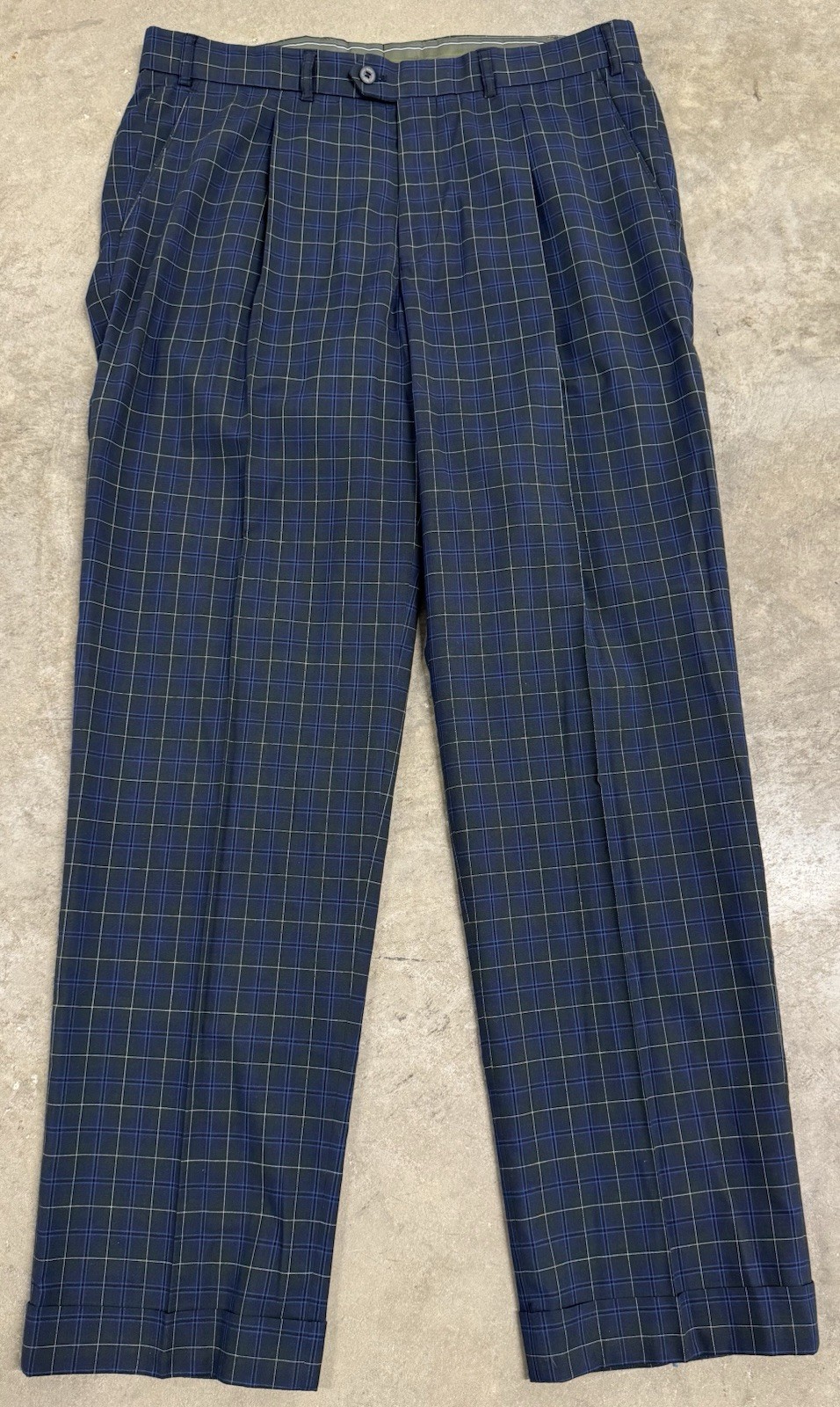 Vintage Hiltl Pants Mens 34×32 Plaid Check Golf Trousers Poly Cotton Pleated NEW