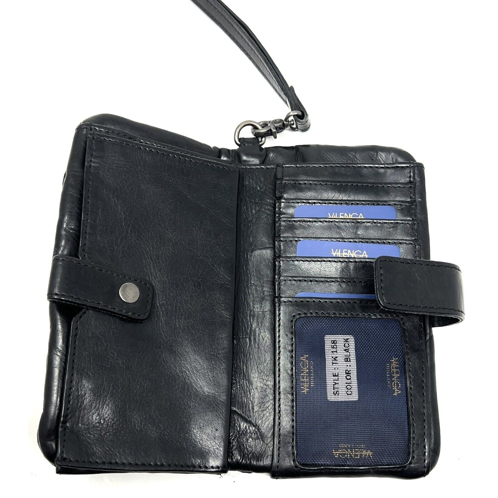 VILENCA Holland Woven Leather Wallet Wristlet Clutch Removable Strap #158 BLACK