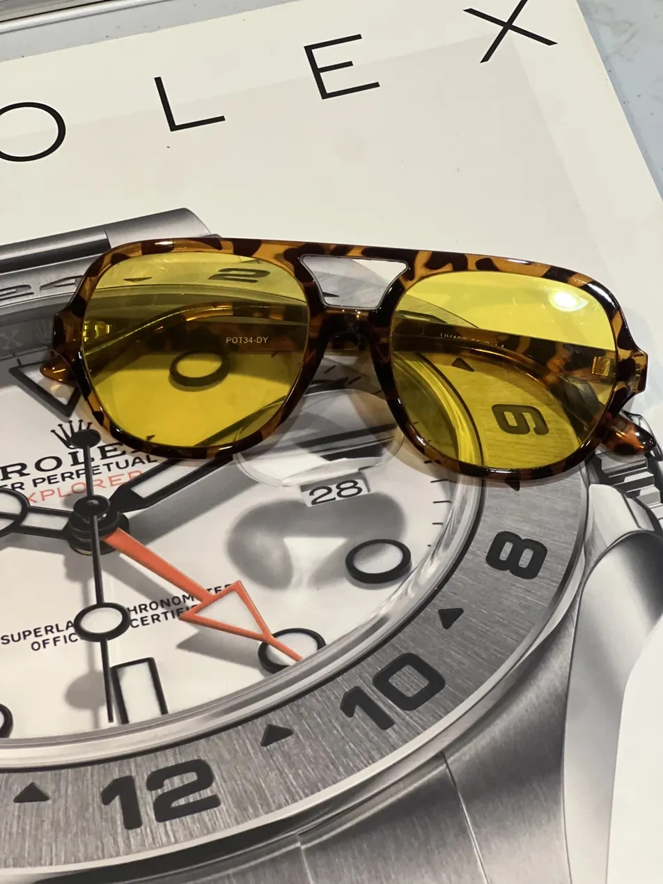 Yellow Tortoiseshell Aviator Sunglasses UV Protection Retro Style