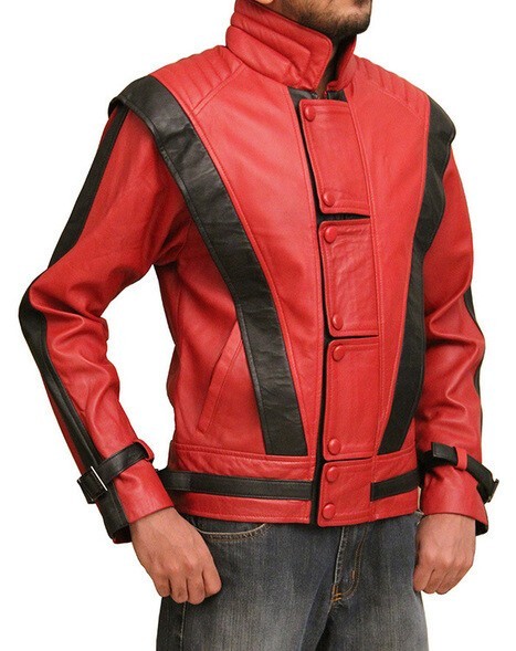 Men’s Thriller Michael Jackson Red Real Leather Biker Jacket Costume