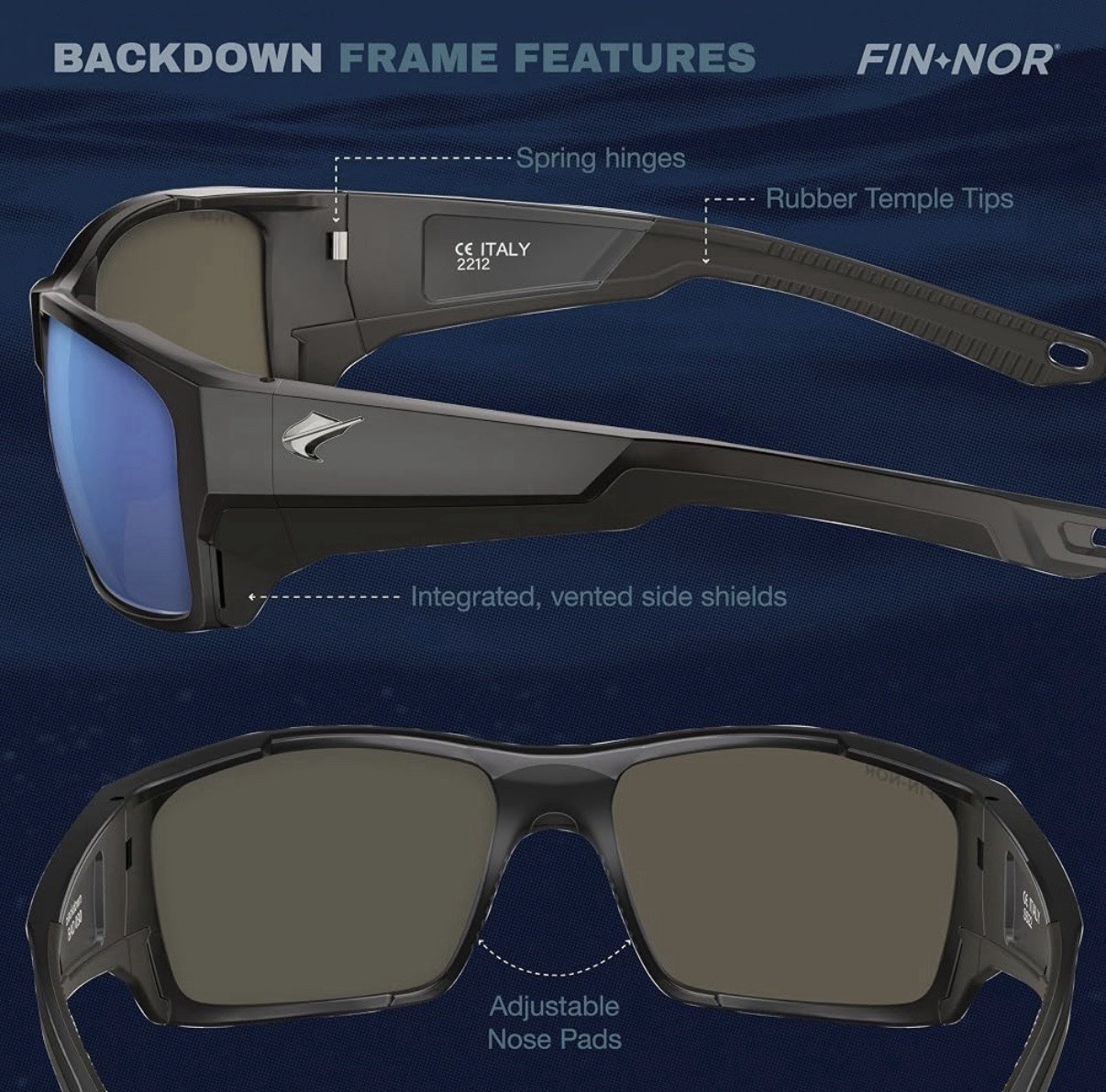 Authentic Fin-Nor 12/0 Sunglasses – Matte Black / Blue Mirror