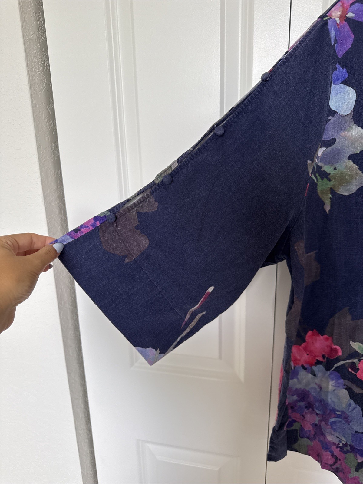 Soft Surroundings Linen Floral Blouse Navy Blue Sz 2x Tunic