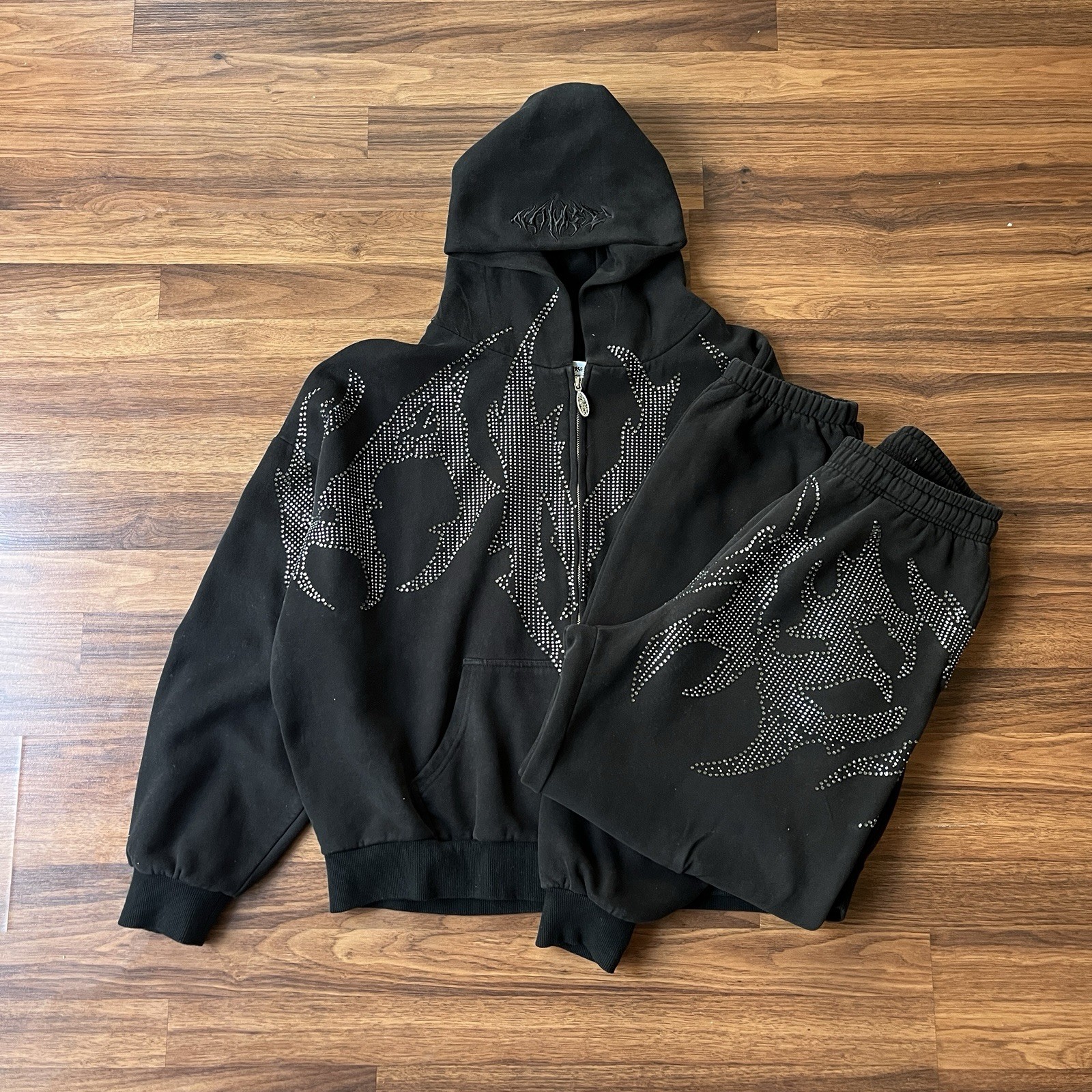 Named Collective Rhinestone Sweatpants Jacket Zip Up Logo Set Sz L/XL