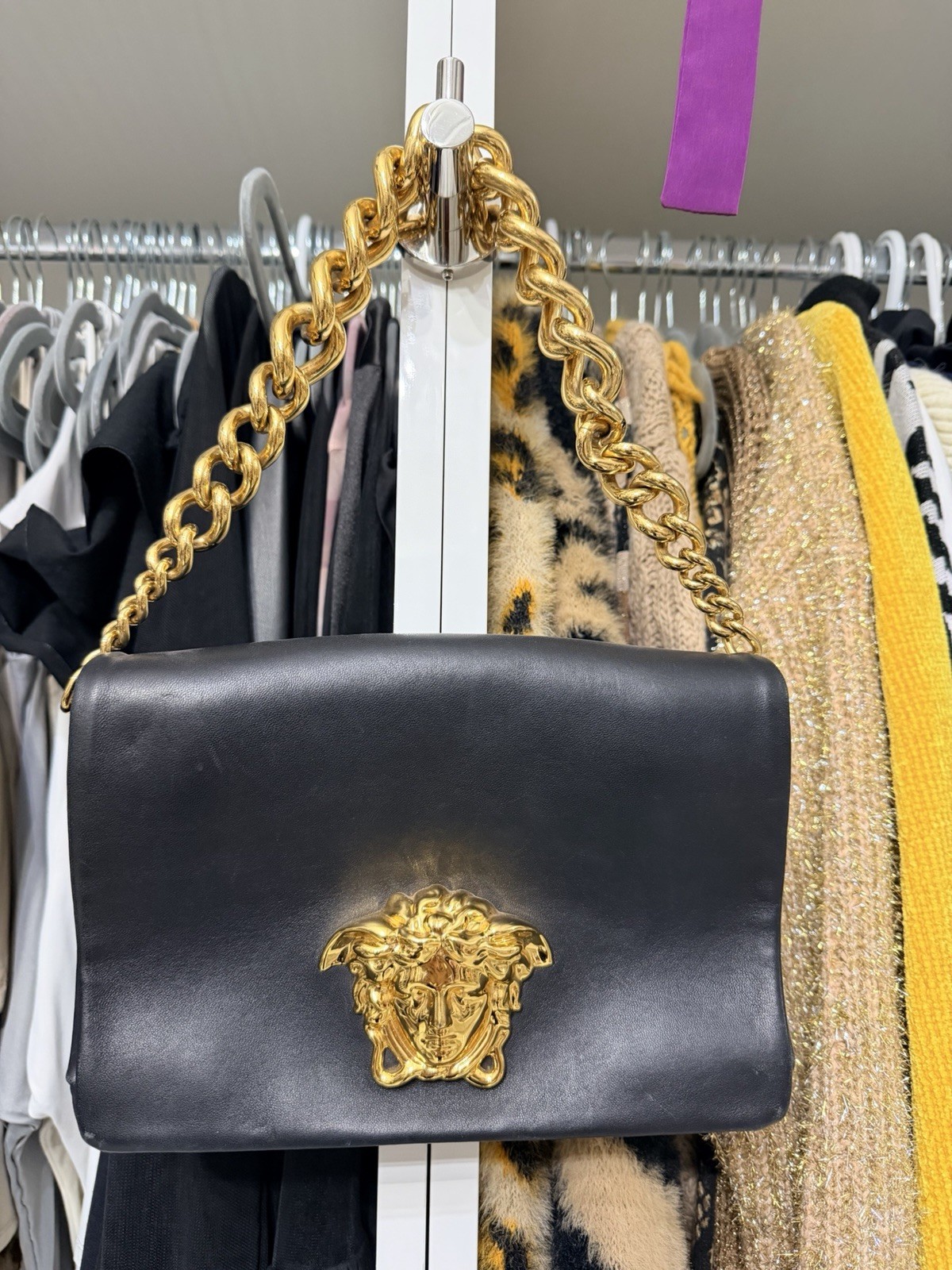Authentic Versace Black Leather Medusa Shoulder Bag