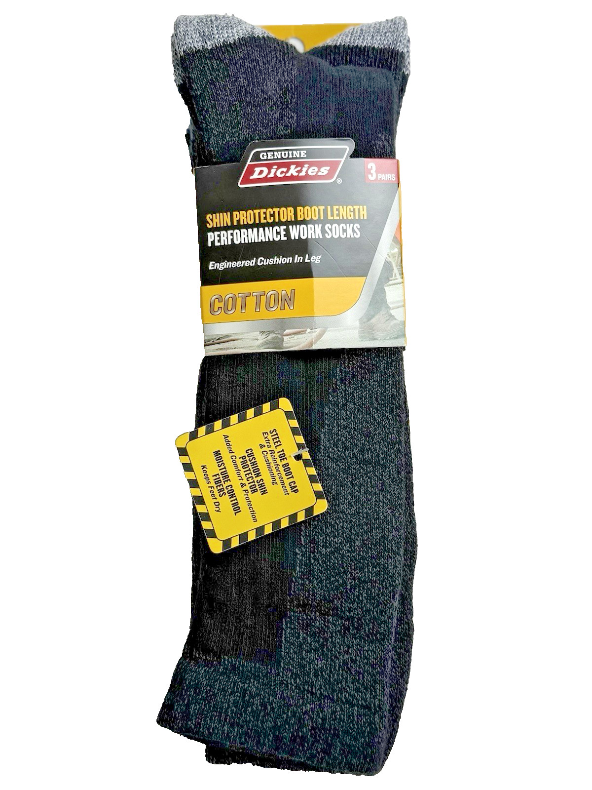 Dickies Shin Protector Boot Length Work Socks COTTON w/ Steel Toe Boot Cap – 3Pk