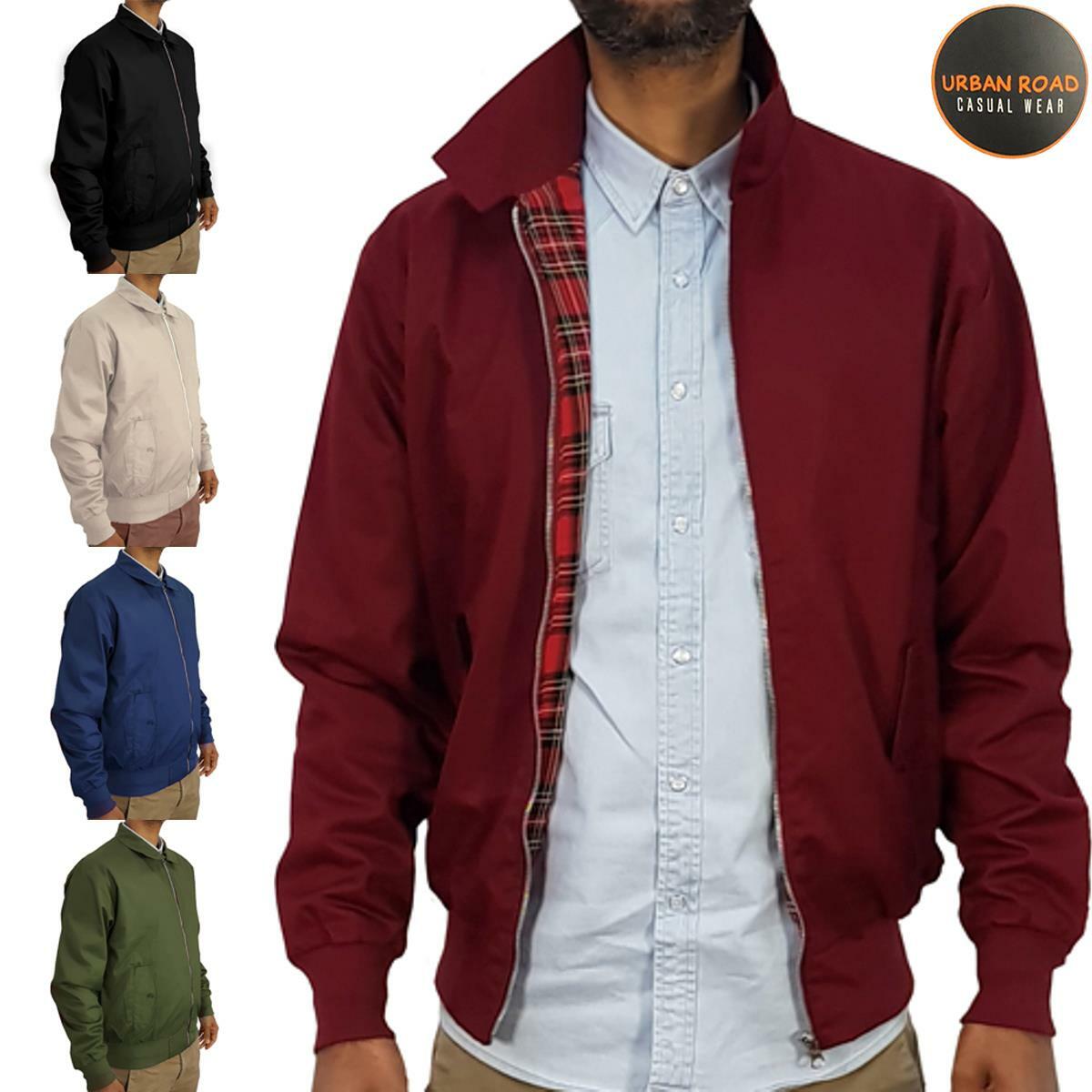Urban Road Mens Classic Harrington Scooter Biker Bomber Jacket | Tartan Lined