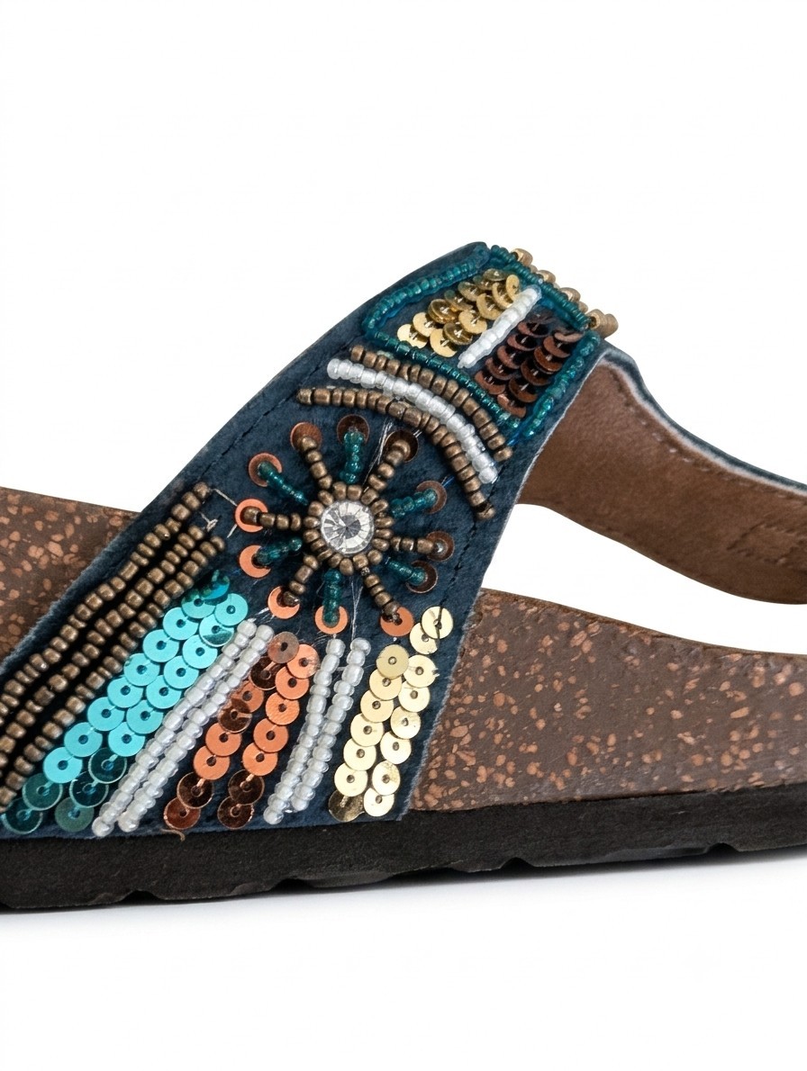 White Mountain Brilliant Beaded Leather Wedge Sandals NWT