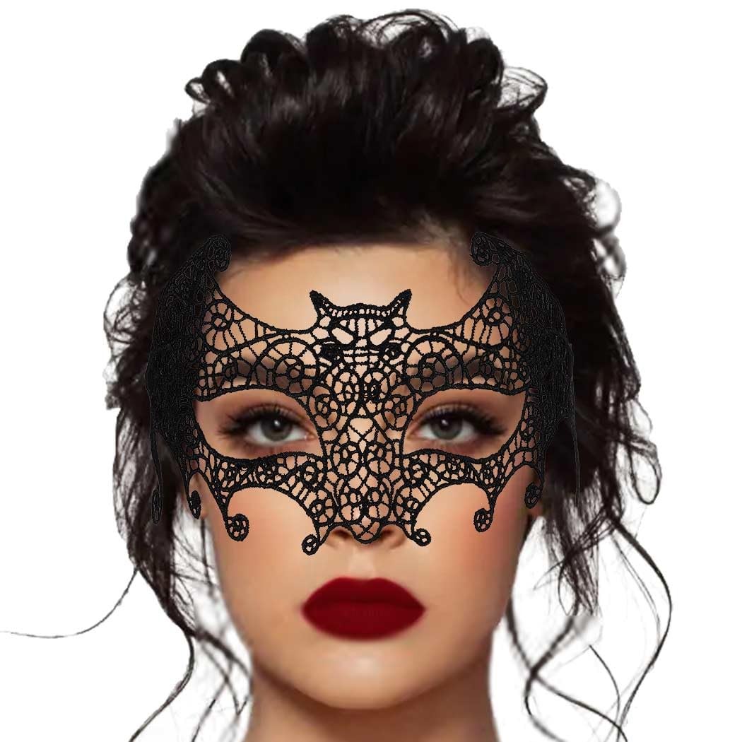 Lace Masquerade Mask Black Halloween Masks for Women (Great Bat)