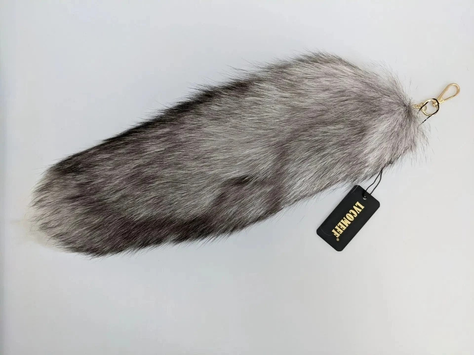 16″-18″ Real Fox Fur Tail Keychain Bag Charm Furry Pendant Costume Cosplay Toys